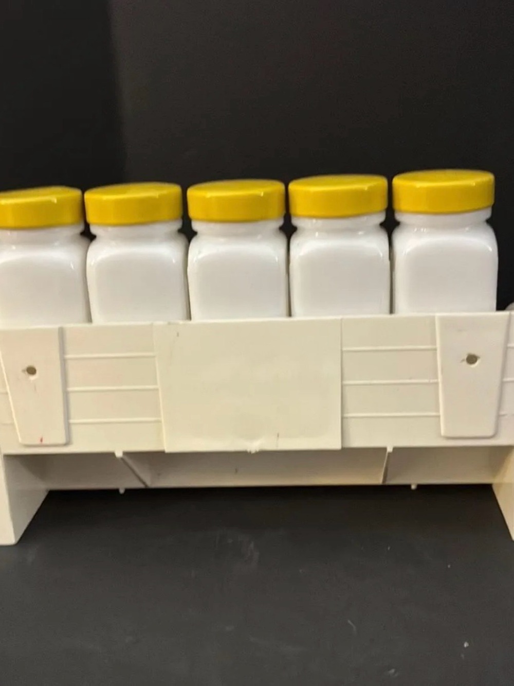 Vintage Griffiths 10 Milk Glass Spice Jar Set with Rack - Picture 4 of 4